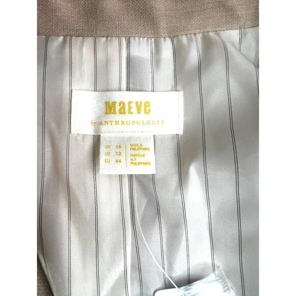Anthropologie Maeve Beige Double-Breasted Cropped Blazer Short Sleeve Size US 14 - Picture 11 of 16